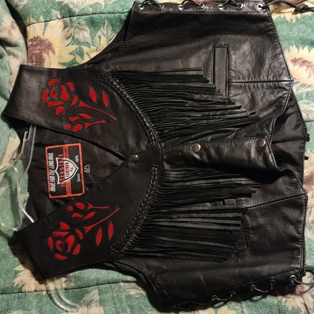 Womens black sleeveless vest leather jacket size xxl